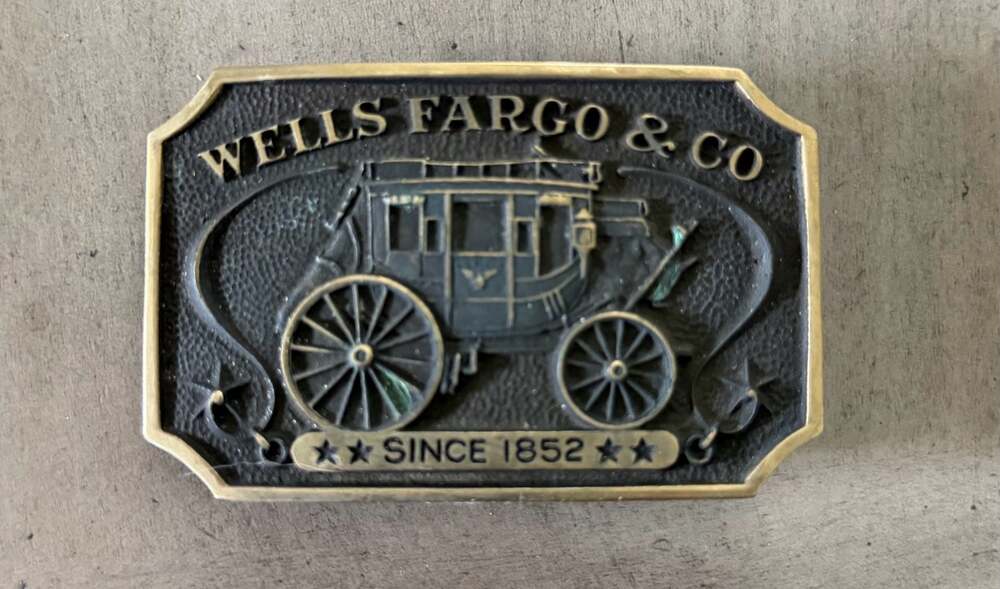 Vintage 1973 Wells Fargo & Co. Since 1852 Solid Brass Stagecoach Belt Buckle
